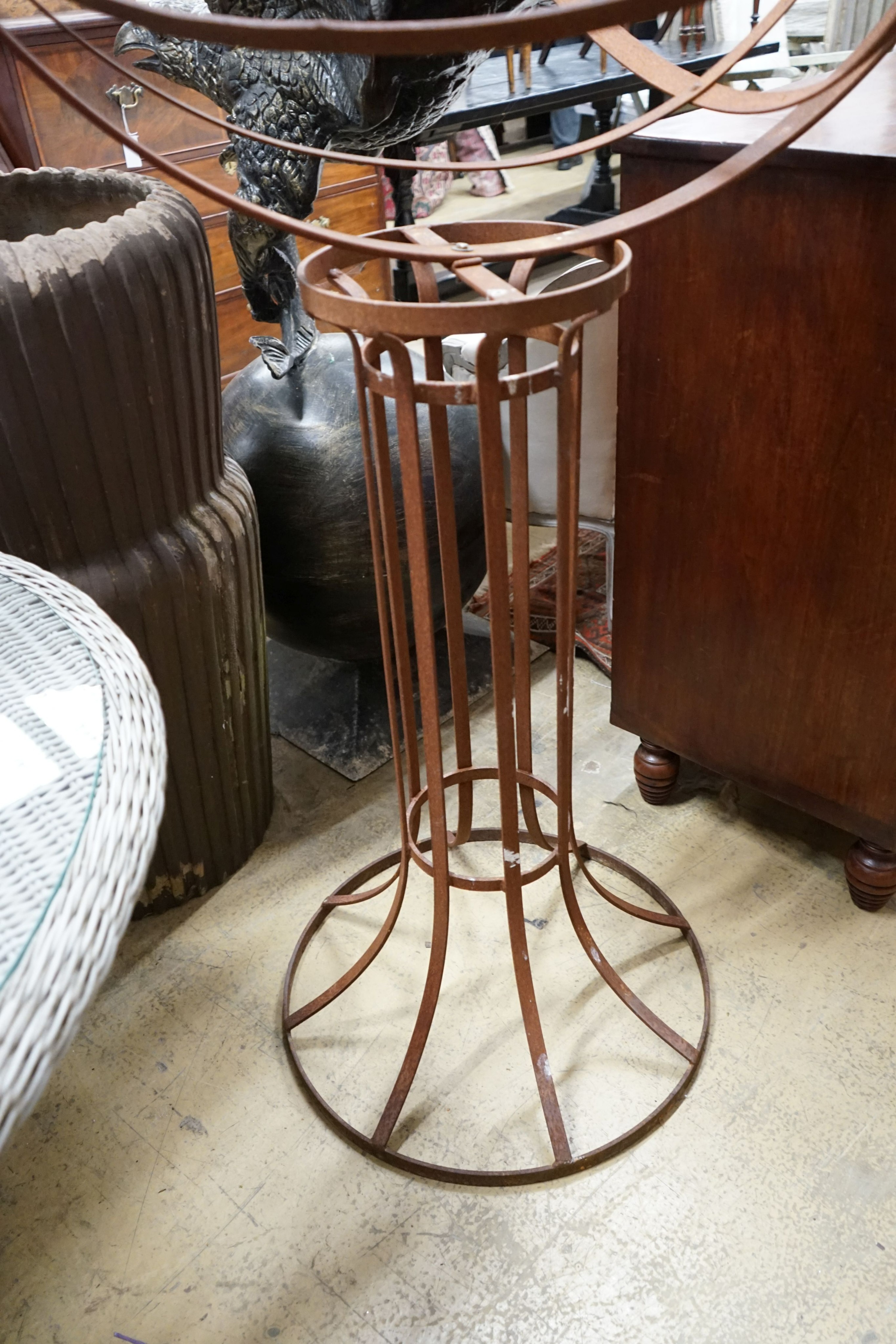 A wrought iron armillary sphere on stand, height 244cm